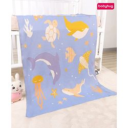 Babyhug Premium Cotton Knitted Blanket Sweet HoneyBee Print   - Yellow