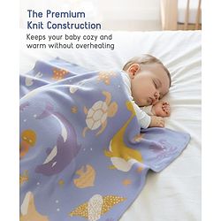 Babyhug Premium Cotton Knitted Blanket Sweet HoneyBee Print   - Yellow