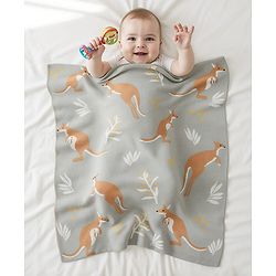 Babyhug Premium Cotton Knitted Blanket Sweet HoneyBee Print   - Yellow