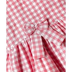 Babyhug Cotton Woven Half Sleeves Frock With Checks Print & Bow Applique - Pink