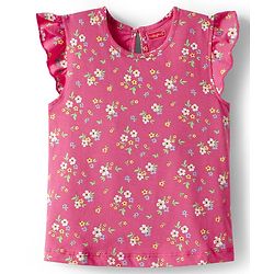 Babyhug 100% Cotton Knit Frill Sleeves Top with Floral Print - Pink