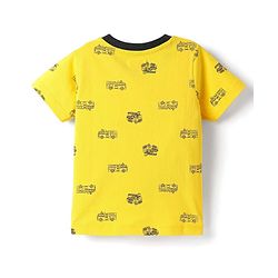 Babyhug Single Jersey Knit Half Sleeves T-Shirt & Shorts Set With Vehicle Print - Yellow & Black