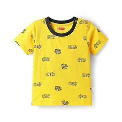 Babyhug Single Jersey Knit Half Sleeves T-Shirt & Shorts Set With Vehicle Print - Yellow & Black