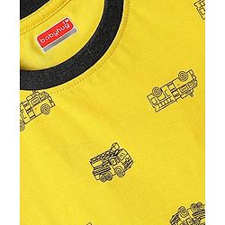Babyhug Single Jersey Knit Half Sleeves T-Shirt & Shorts Set With Vehicle Print - Yellow & Black