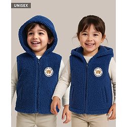 Babyhug Knit Sleeveless Sherpa Fur Hoodie with Kangaroo Pocket - Navy Blue