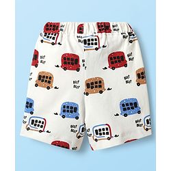 Babyhug 100% Cotton Single Jersey Knit Half Sleeves T-Shirt & Shorts Set with Bus Print - Red & White