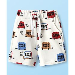 Babyhug 100% Cotton Single Jersey Knit Half Sleeves T-Shirt & Shorts Set with Bus Print - Red & White