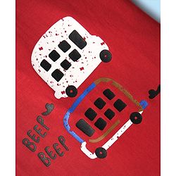 Babyhug 100% Cotton Single Jersey Knit Half Sleeves T-Shirt & Shorts Set with Bus Print - Red & White