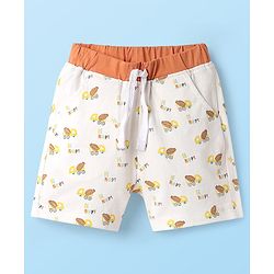 Babyhug Single Jersey Knit Half Sleeves T-Shirt & Shorts Set with Construction Print - White