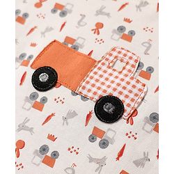 Babyhug Single Jersey Knit Half Sleeves T-Shirt & Short Set With Vehicle Print - White