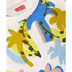 Babyhug Single Jersey Knit Half Sleeves T-Shirt & Shorts Set with Palm Tree Print - White & Green