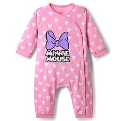 Babyhug Disney Interlock Knit Full Sleeves Rompers with Minnie Mouse & Heart Print - Pink