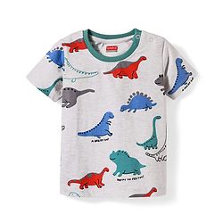 Babyhug Single Jersey Knit Half Sleeves T-Shirt & Shorts With Dino Print - Grey