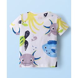 Babyhug Single Jersey Knit Half Sleeves T-Shirt & Shorts Set with Sea Life Print - White & Blue