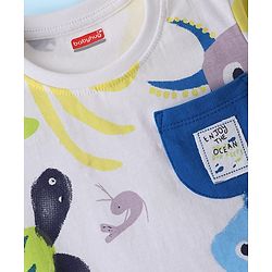Babyhug Single Jersey Knit Half Sleeves T-Shirt & Shorts Set with Sea Life Print - White & Blue