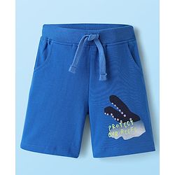 Babyhug Single Jersey Knit Half Sleeves T-Shirt & Shorts Set with Sea Life Print - White & Blue