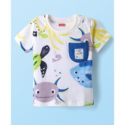 Babyhug Single Jersey Knit Half Sleeves T-Shirt & Shorts Set with Sea Life Print - White & Blue