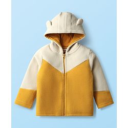 Babyhug Fur Knit Full Sleeves Front Open Hooded Jacket & Pant Winter Wear Suit Set with Cut & Sew Design - Yellow & White