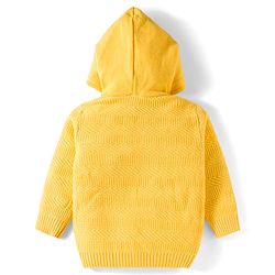 Babyhug Knit Full Sleeves Front Open Hooded Sweater with Football Patch - Yellow