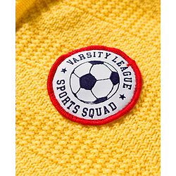 Babyhug Knit Full Sleeves Front Open Hooded Sweater with Football Patch - Yellow