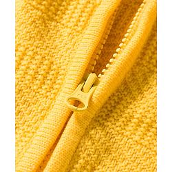 Babyhug Knit Full Sleeves Front Open Hooded Sweater with Football Patch - Yellow