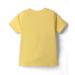 Babyhug Single Jersey Knit Half Sleeves T-Shirt & Shorts Set With Cat Print & Cut & Sew Design - Yellow & Blue