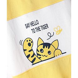 Babyhug Single Jersey Knit Half Sleeves T-Shirt & Shorts Set With Cat Print & Cut & Sew Design - Yellow & Blue