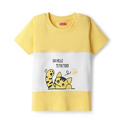 Babyhug Single Jersey Knit Half Sleeves T-Shirt & Shorts Set With Cat Print & Cut & Sew Design - Yellow & Blue