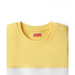 Babyhug Single Jersey Knit Half Sleeves T-Shirt & Shorts Set With Cat Print & Cut & Sew Design - Yellow & Blue