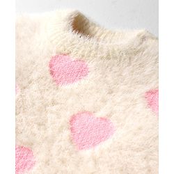 Babyhug Knit Full Sleeves Pullover Sweater with Heart Design - Pink