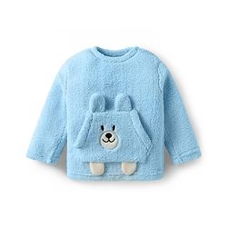 Babyhug Sherpa Fur Knit Full Sleeves Winter Wear Co-ord Set With Applique - Light Blue