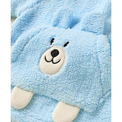 Babyhug Sherpa Fur Knit Full Sleeves Winter Wear Co-ord Set With Applique - Light Blue