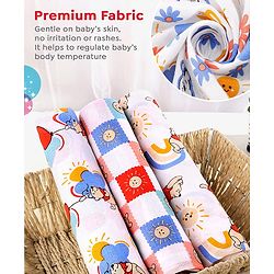 Babyhug Disney 100% Cotton Muslin Multipurpose Swaddle Wrap Winnie The Pooh Print| Breathable Hypoallergenic Fabric| Nursing Cover Stroller Cover Burp Cloth Pack of 3 - Multicolor