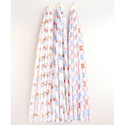 Babyhug Disney 100% Cotton Muslin Multipurpose Swaddle Wrap Winnie The Pooh Print| Breathable Hypoallergenic Fabric| Nursing Cover Stroller Cover Burp Cloth Pack of 3 - Multicolor