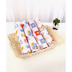Babyhug Disney 100% Cotton Muslin Multipurpose Swaddle Wrap Winnie The Pooh Print- Multicolor| Breathable Hypoallergenic Fabric| Nursing Cover Stroller Cover Burp Cloth Pack of 4 - Multicolor
