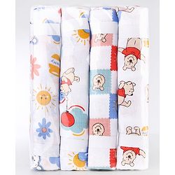 Babyhug Disney 100% Cotton Muslin Multipurpose Swaddle Wrap Winnie The Pooh Print| Breathable Hypoallergenic Fabric| Nursing Cover Stroller Cover Burp Cloth Pack of 3 - Multicolor