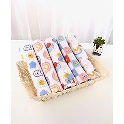 Babyhug Disney 100% Cotton Muslin Multipurpose Swaddle Wrap Winnie The Pooh Print- Multicolor| Breathable Hypoallergenic Fabric| Nursing Cover Stroller Cover Burp Cloth Pack of 5 - Multicolor