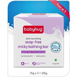 Babyhug pH 5.5 Ultra Nourishing Soap-Free Milky Bathing Bar - 75 g |Free Soap Tray |Does not Dry Skin|Prevents Rashes | Dermatologically & Pediatrician Tested|Extra Mild | Gentle Tear-free Cleansing