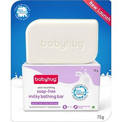Babyhug pH 5.5 Ultra Nourishing Soap-Free Milky Bathing Bar - 75 g |Free Soap Tray |Does not Dry Skin|Prevents Rashes | Dermatologically & Pediatrician Tested|Extra Mild | Gentle Tear-free Cleansing