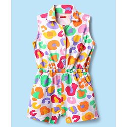 Babyhug Cotton Knit Sleeveless Jumpsuit With Abstract Print - Multicolour