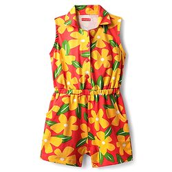 Babyhug Cotton Knit Sleeveless Jumpsuit With Floral Print - Yellow