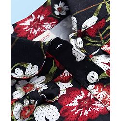 Babyhug Cotton Knit Cap Sleeves Shirt with Jumpsuit Set with Floral Print - Black & White