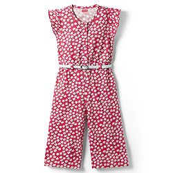 Babyhug Frill Sleeves Jumpsuit With Floral Print - Pink