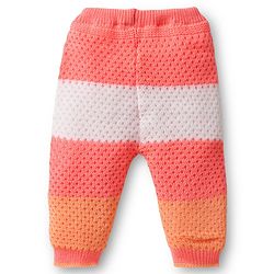 Babyhug Knitted Full Sleeves Striped Front Open Sweater Set with Color Block Design Booties & Cap - Orange