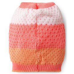 Babyhug Knitted Full Sleeves Striped Front Open Sweater Set with Color Block Design Booties & Cap - Orange