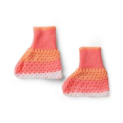 Babyhug Knitted Full Sleeves Striped Front Open Sweater Set with Color Block Design Booties & Cap - Orange