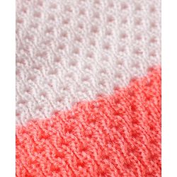 Babyhug Knitted Full Sleeves Striped Front Open Sweater Set with Color Block Design Booties & Cap - Orange