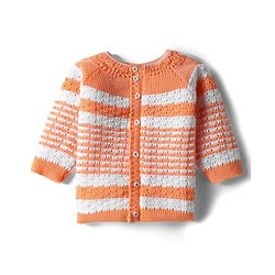 Babyhug Knit Full Sleeves Front Open Striped Sweater Set with Cap & Mittens - Orange