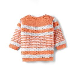 Babyhug Knit Full Sleeves Front Open Striped Sweater Set with Cap & Mittens - Orange
