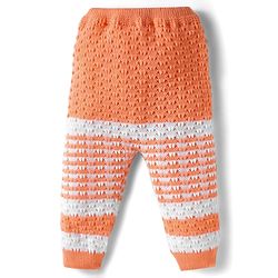 Babyhug Knit Full Sleeves Front Open Striped Sweater Set with Cap & Mittens - Orange